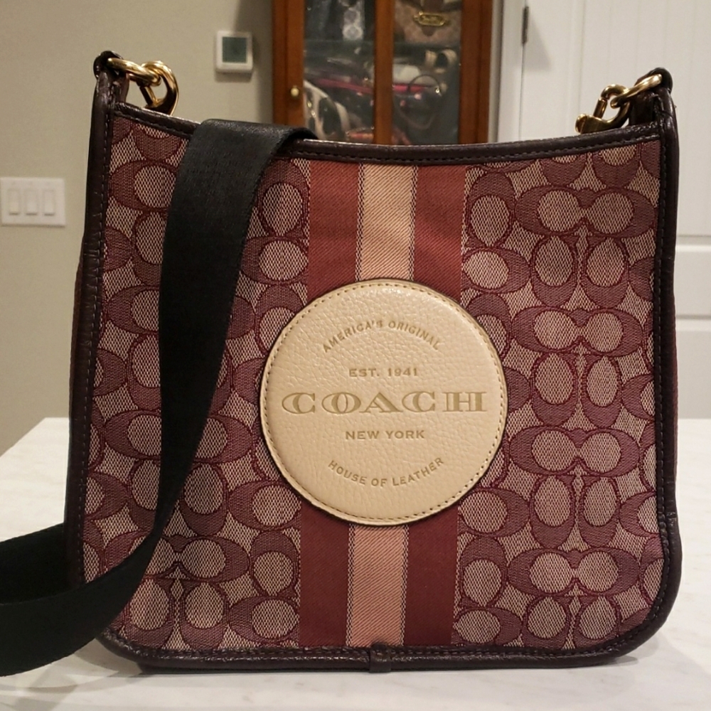 Coach Maroon and Tan Shoulder Bag Size Medium
